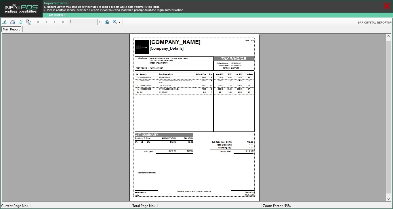 Invoice Print out